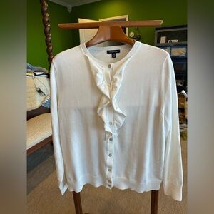 Lands' End White Plus Size Ruffle Front Button Down Cardigan